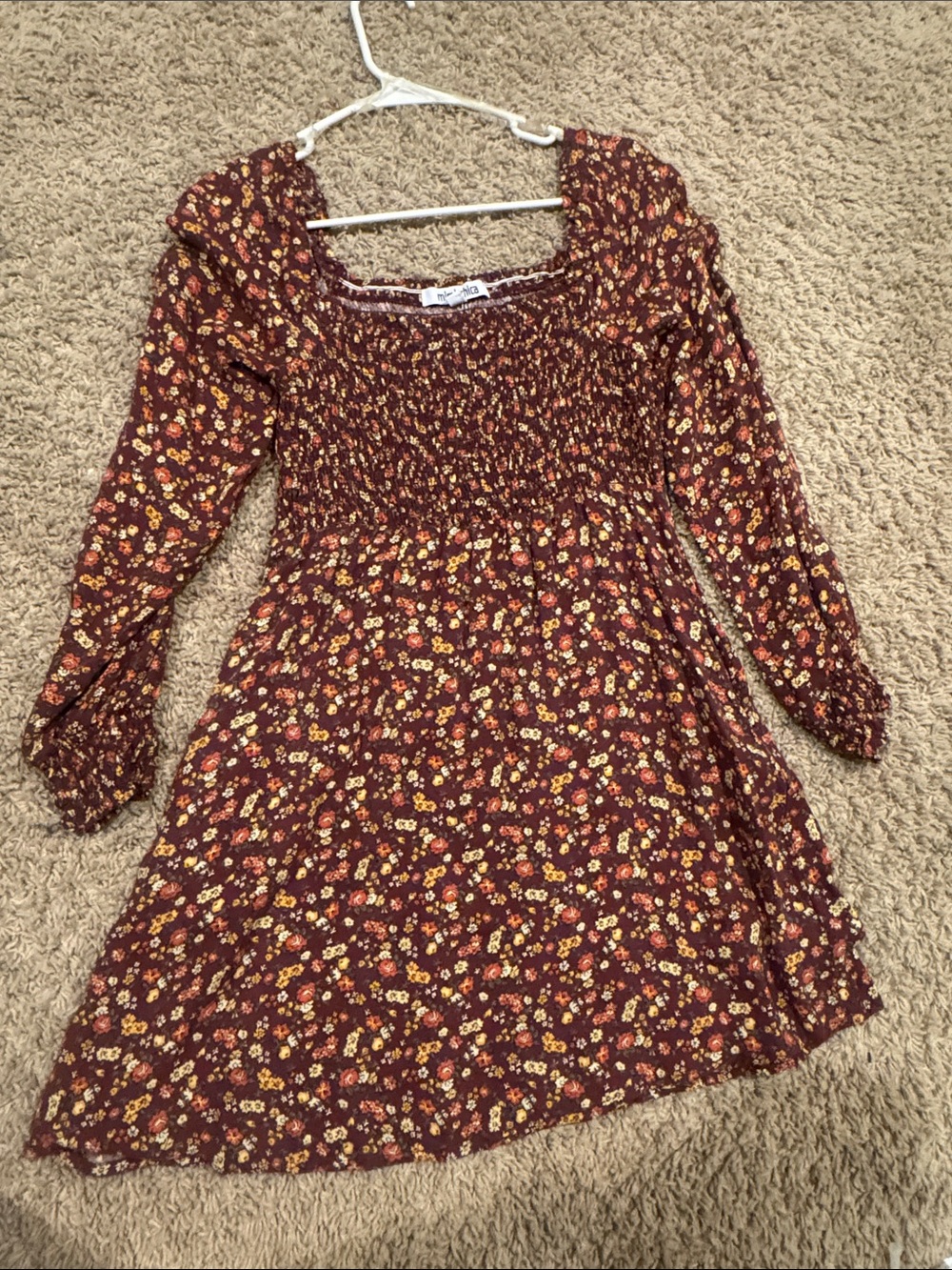 Mimi Chica Burgundy Floral Long Sleeve Dress